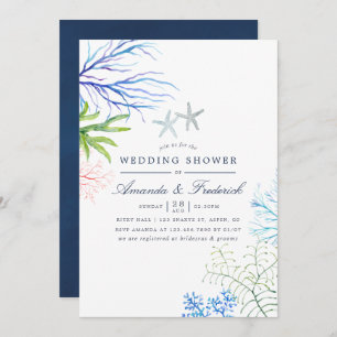 Watercolor Seaweed Beach Themed Wedding Shower Invitation