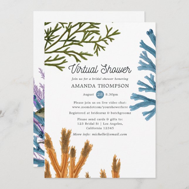 Watercolor Seaweed Virtual Bridal Shower Invitation (Front/Back)