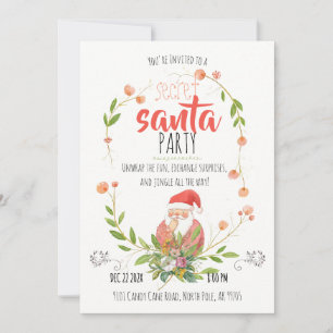 Watercolor Secret Santa Wreath Christmas Invitation