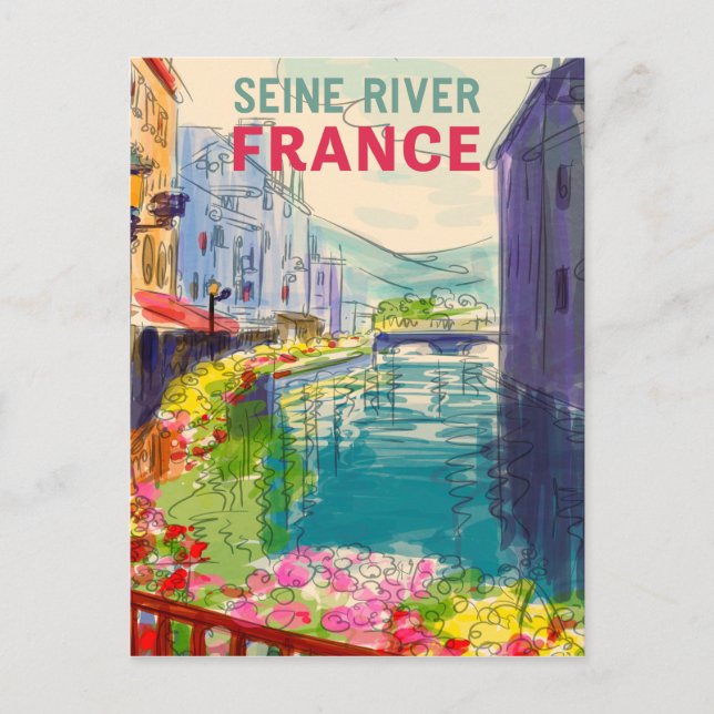 Watercolor Seine River France Travel Postcard (Front)