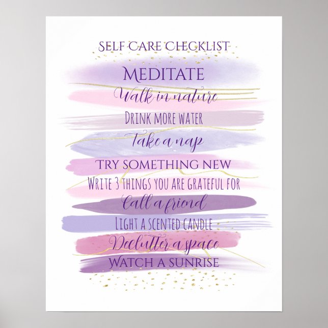 Watercolor Self Care Checklist Poster (Front)