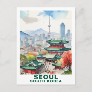 Watercolor Seoul, South Korea Travel Art Postcard