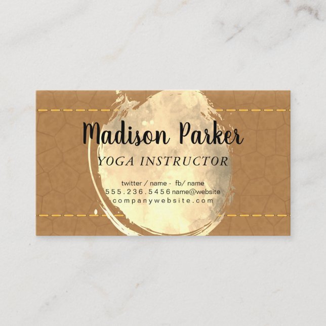 Watercolor Sepia | Stitched Leather Business Card (Front)