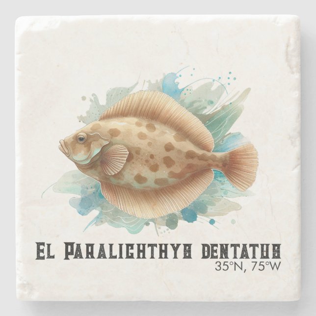 Watercolor Series: Flounder/Flatfish Stone Coaster (Front)