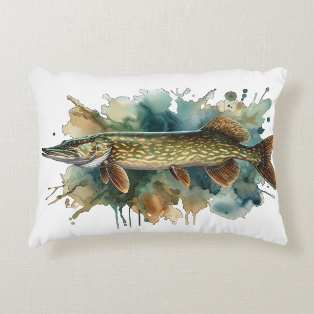 Watercolor Series: Pike Decorative Cushion (Front)