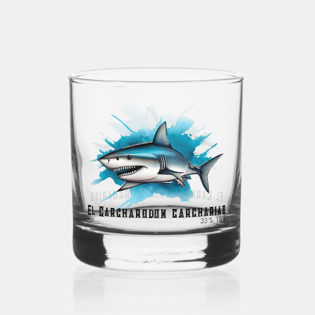 Watercolor Series: Shark Whiskey Glass (Front)