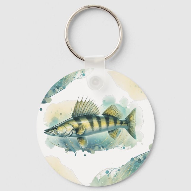 Watercolor Series: Zander/Walleye Key Ring (Front)