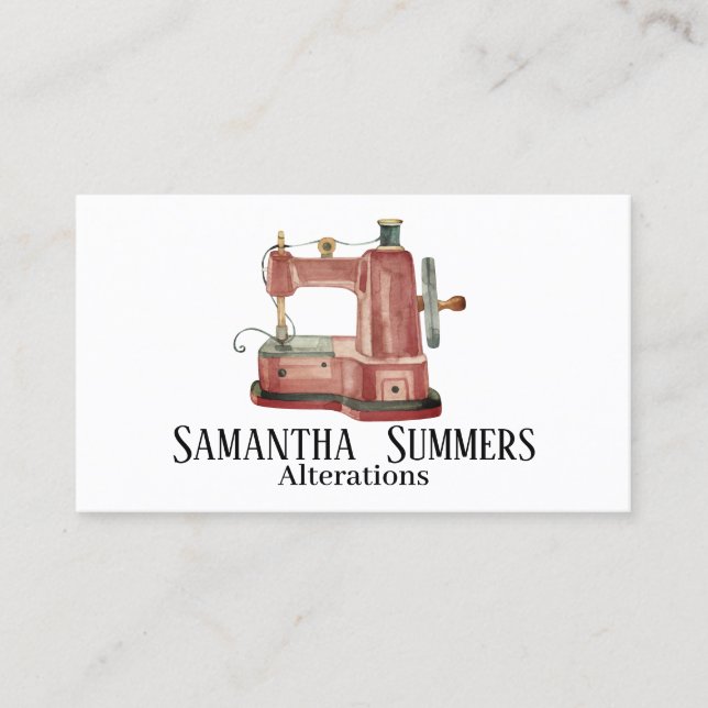 Watercolor Sewing Machine Alterations Tailor Business Card (Front)