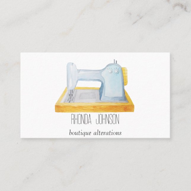 Watercolor Sewing Machine Seamstress Business Card (Front)