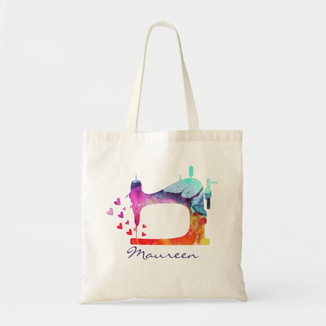 Watercolor Sewing Machine Tote Bag (Front)