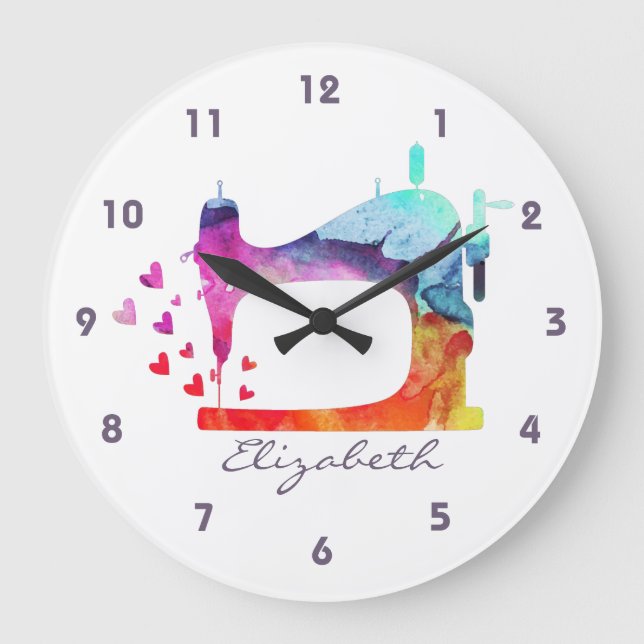 Watercolor Sewing Machine Wall Clock (Front)