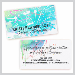 Watercolor sewing notions seamstress business card