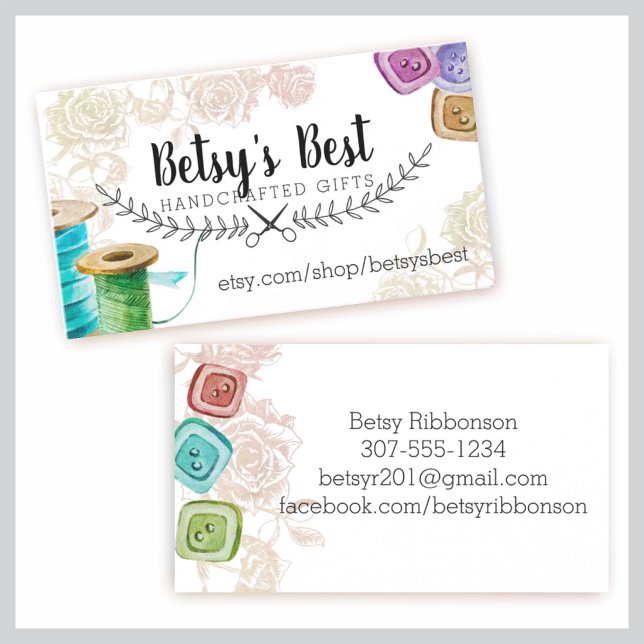 Watercolor sewing notions seamstress business card (Creator Uploaded)