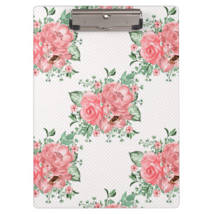 Watercolor Shabby Chic Pink Roses and Polka Dots Clipboard