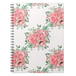 Watercolor Shabby Chic Pink Roses and Polka Dots Notebook