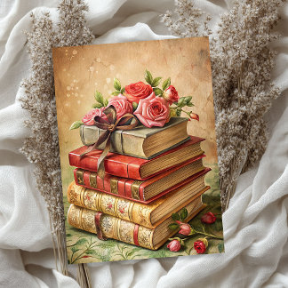 Watercolor shabby chic vintage red roses old books tissue paper