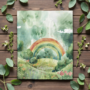 Watercolor Shades of Green Rainbow Fleece Blanket