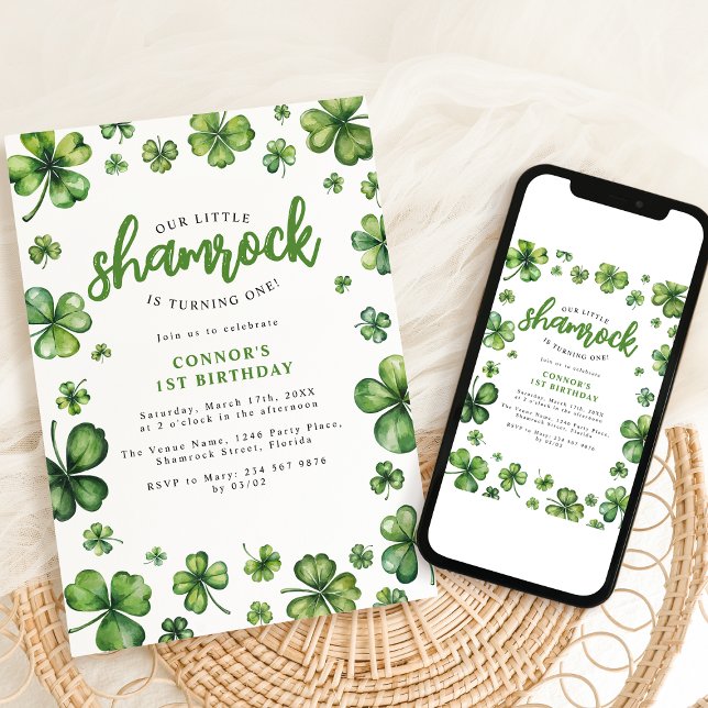 Watercolor Shamrock Birthday Party Invitation (Creator Uploaded)