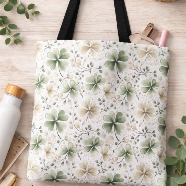 Watercolor Shamrock Floral Tote Bag | Irish Clover (Creator Uploaded)