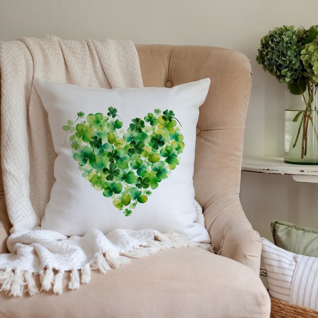 Watercolor Shamrock Heart Clover Flowers  Cushion (Creator Uploaded)