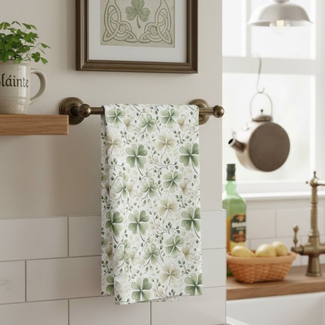Watercolor Shamrock Kitchen Towel | Irish Clover C (Creator Uploaded)