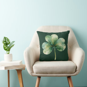 Watercolor Shamrock Pillow with Golden Veins