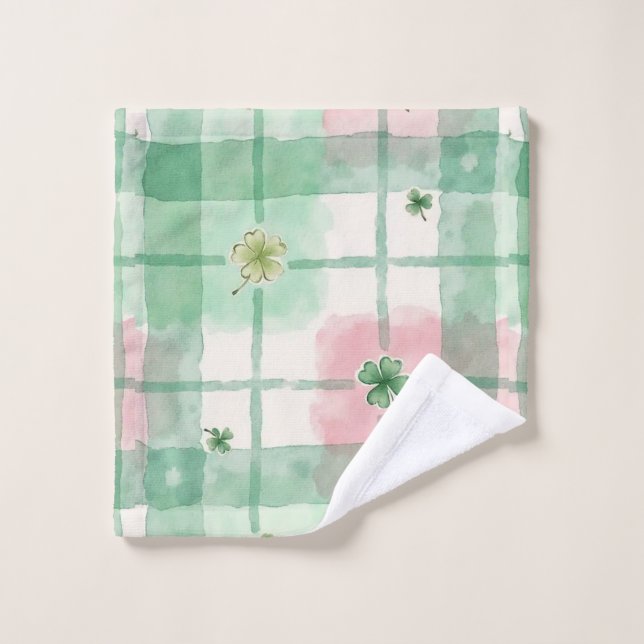 Watercolor Shamrock Plaid Towel Set (Wash Cloth)