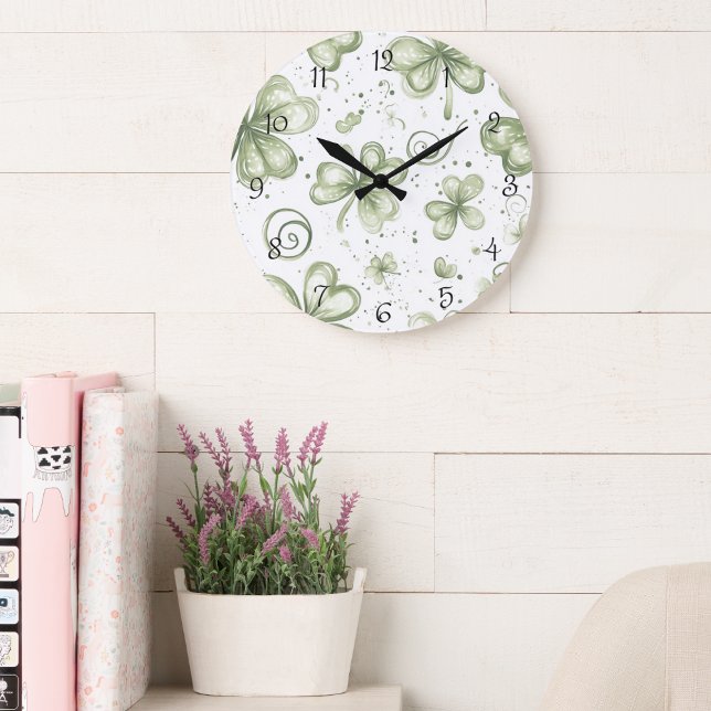 Watercolor Shamrock Wall Clock | Soft Green Irish  (Creator Uploaded)