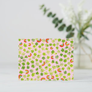 Watercolor Shamrocks & Rainbows Irish St Patty's Postcard