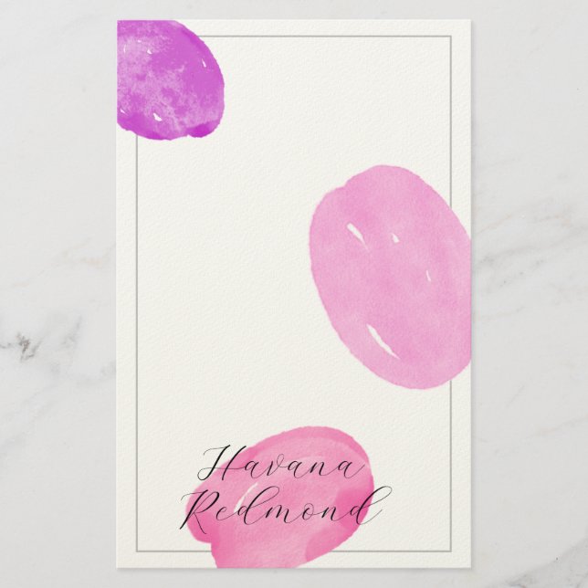 Watercolor shapes pink frame Stationery (Front)