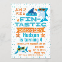 Watercolor Shark Fin-tastic Birthday Invitation