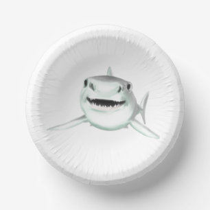 watercolor shark smiling gray green ocean animal  paper plate