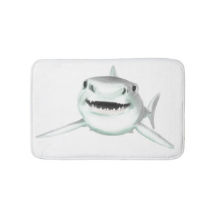 watercolor shark smiling grey green ocean animal  bath mat