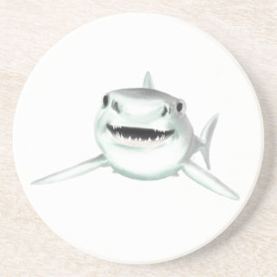 watercolor shark smiling grey green ocean animal coaster