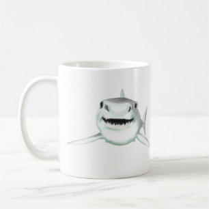 watercolor shark smiling grey green ocean animal coffee mug