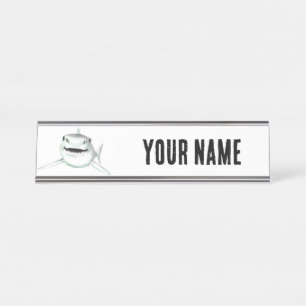 watercolor shark smiling grey green ocean animal  desk name plate