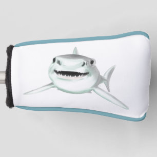 watercolor shark smiling grey green ocean animal  golf head cover