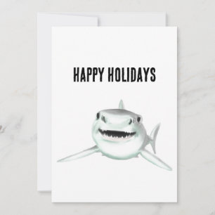 watercolor shark smiling grey green ocean animal  holiday card