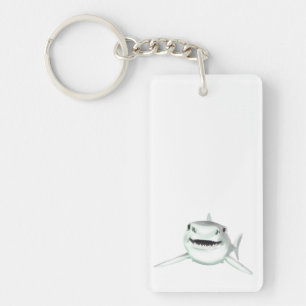 watercolor shark smiling grey green ocean animal key ring