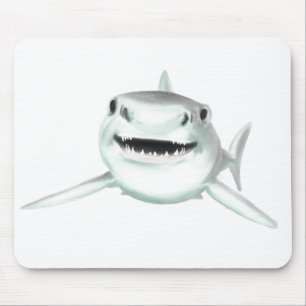 watercolor shark smiling grey green ocean animal mouse pad