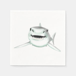 watercolor shark smiling grey green ocean animal  napkin