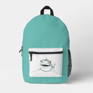 watercolor shark smiling grey green ocean animal printed backpack