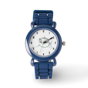 watercolor shark smiling grey green ocean animal watch