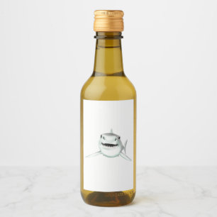 watercolor shark smiling grey green ocean animal wine label