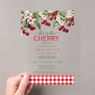 Watercolor She is the cherry on top baby shower Acrylic Invitations