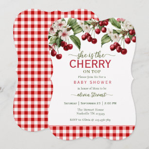 Watercolor She is the cherry on top baby shower Invitation