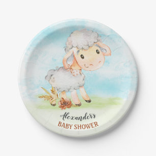 Watercolor Sheep Baby Shower Farm Paper Plate
