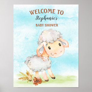 Watercolor Sheep Baby Shower Farm Poster