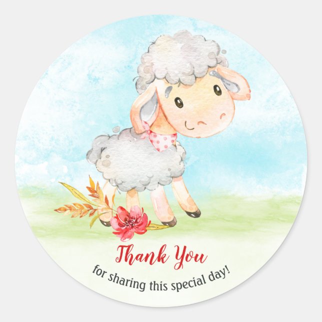 Watercolor Sheep Farm Thank You Classic Round Sticker (Front)