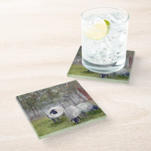 Watercolor Sheep Glass Coaster